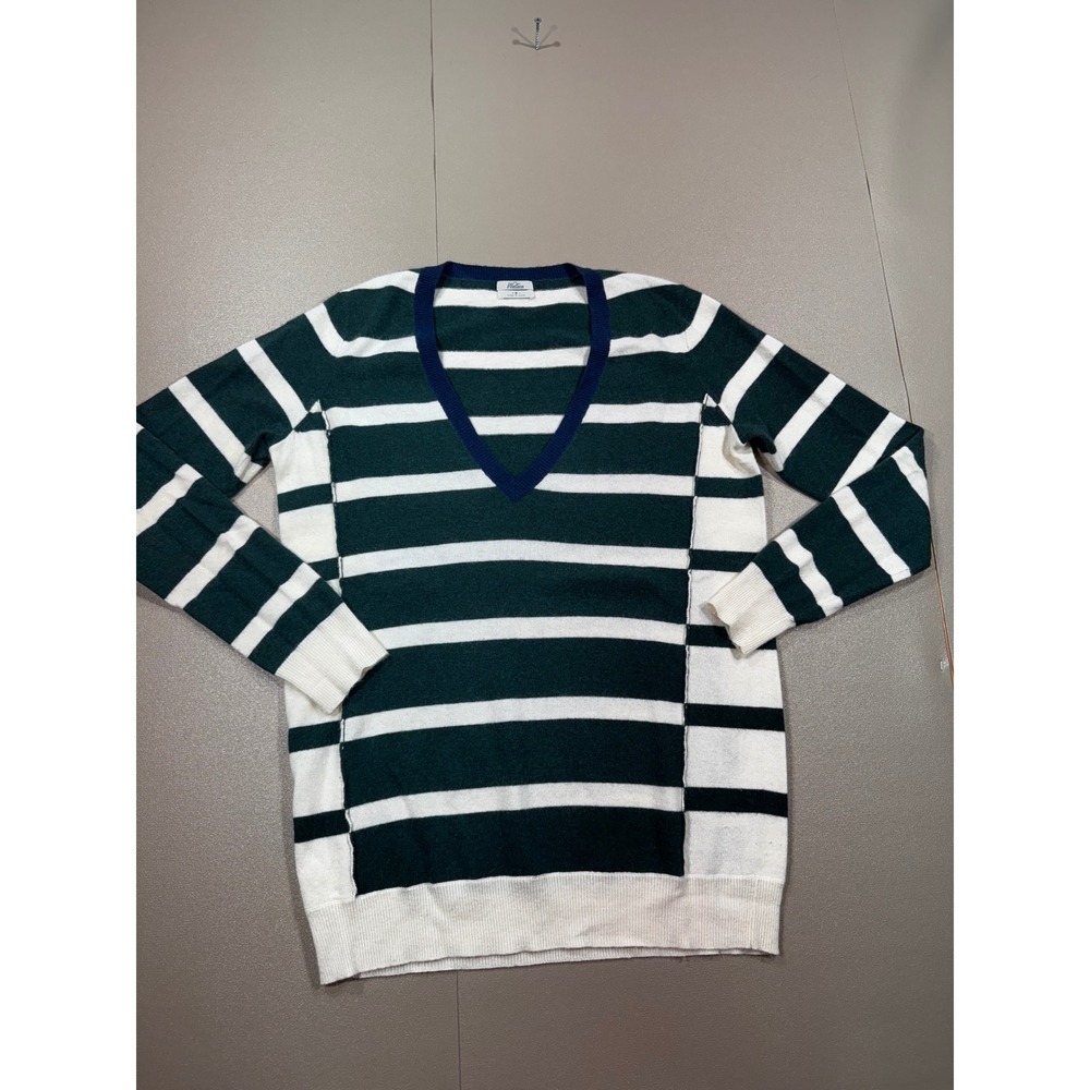 Wallace Green White Striped V-Neck Sweater Lambswool‎ Cashmere Blend Small